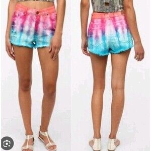 Urban Outfitters BDG tie dye high Rise Cheeky shorts Size 26 Pink Blue